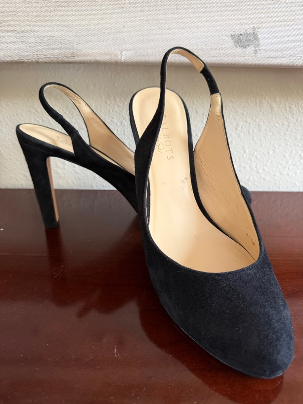 Talbots Black Suede Slingback Pointed-Toe Heels
